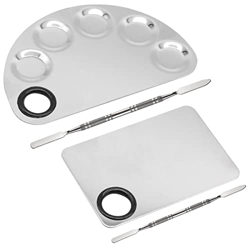 MEIYIDAY 2Pcs Makeup Mixing Palette Set, Stainless Steel Cosmetic Makeup Palette with 2 Spatula for Foundation Makeup Tools Eyeshadow Nail Art