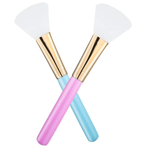 Face Mask Brush Silicone 2PCS Flexible Facial Mud Mask Applicator Brush, Hairless Moisturizers Applicator Tools, Wood Handle Mask Applicator for