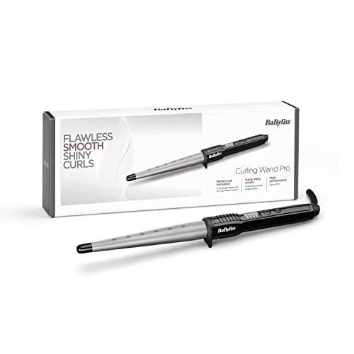 BaByliss Ceramic Curling Wand Pro, Flawless curls, 13 - 25 mm conical barrel, wrap control, variable heat