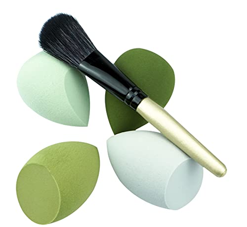 Makeup Sponge Blender Set of 5 Pcs & Foundation Brushes 1Pcs, Mocarheri Soft Sponge For Liquid Foundation, Creams, and Powders,Latex Free Wet and