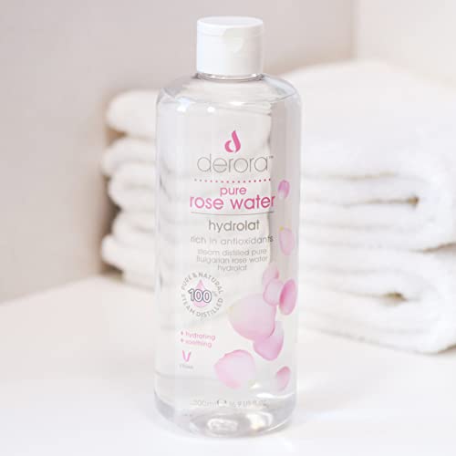 Pure Rose Water by Derora - 100% Pure & Natural Hydrolat Spray | Skincare for Soothing & Hydrating The Skin, Face & Hair | Vegan & Cruelty Free (