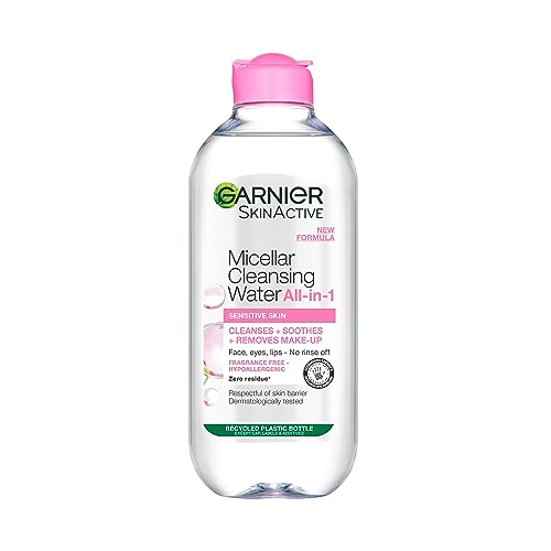 Garnier Micellar Cleansing Water For Sensitive Skin 400ml, Gentle Face Cleanser & Makeup Remover, Fragrance Free, Recognised By The British Skin
