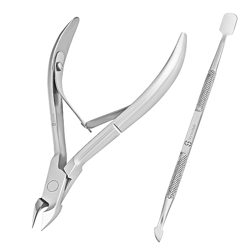 Cuticle Nipper with Cuticle Pusher Nail Cuticle Nipper Silver Stainless Steel Sharp Blades Manicure Tools with Double Spring Nail Care Pedicure N