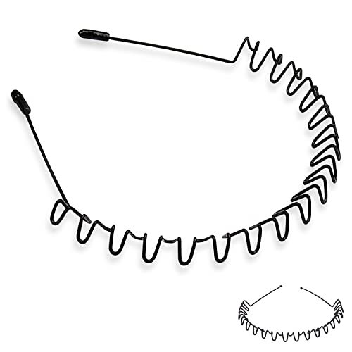 Metal Headband Mens Hair Band Non-Slip Sports Hair Hoop for Men Black Wavy Fashion Hair Band for Outdoor Weddings (6 PCS)