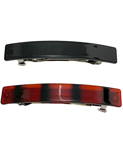 2pcs Large Rectangular French Design Hair Barrette Clip Pins Grips Smooth Elegant Womens Girls Hair Clips Slides Accessories Length 8CM (2pcs Bla