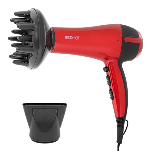 Red Hot 37070 1200W Travel Hair Dryer With Folding Handle / Dual Voltage / 2 Heat Settings / Compact & Lightweight / Red Coloured