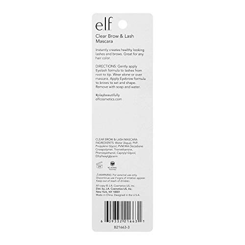 e.l.f. Clear Brow & Lash Mascara, Glossy, Shiny, Lightweight, Easy To Use, Conditions Hairs, Gives Brows Soft Flexible Hold, Compact, All-Day Wea