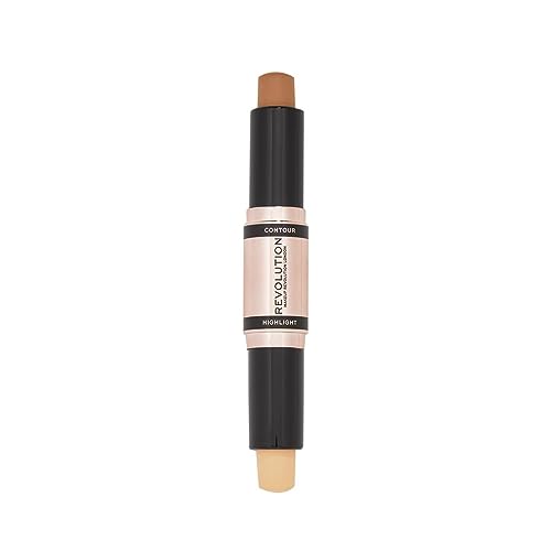 Makeup Revolution Contour Stick Duo Cream Contour & Highlight, Defines Cheekbones & Sculpts the Face, Vegan & Cruelty-Free, Medium, 2.4g