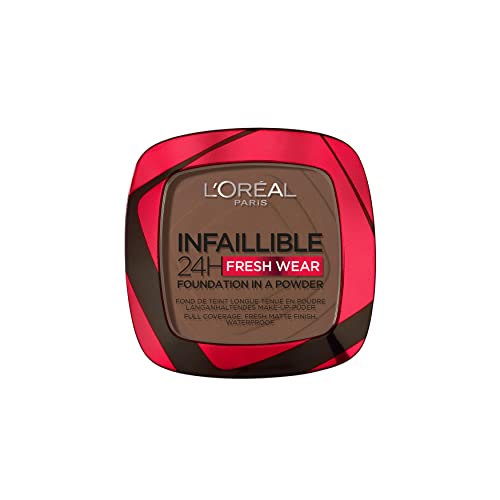 L'Oréal Paris Infallible 24H Fresh Wear Foundation in a Powder, Full-coverage, Longwear, Weightless Smooth Finish, Water-proof and Transfer-proof