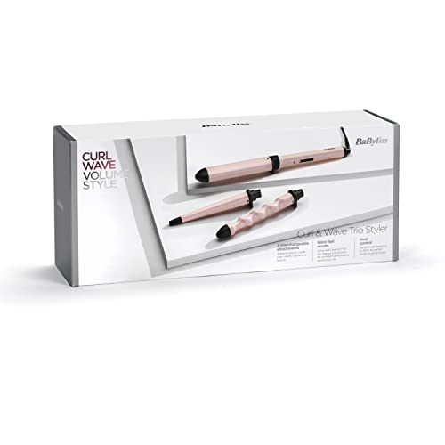 BaByliss Curl & Wave Trio Styler, Multi-styler, Hair waver, Beachy waves, Loose waves, pink 3 in 1 curling wand