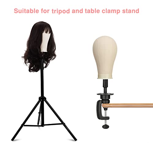 SZCY LLC 23 Inch Canvas Block Wig Head, Wig Stand Tripod with Head, Mannequin Head for Wigs, Manikin Canvas Head Block Set for Wigs Making Displa