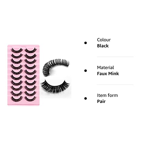 Russian Strip Lashes D Curl False Eyelashes Fluffy Curly Faux Mink Lashes 3D Effect Short Lashes Lightweight 10 Pairs Pack (#03)