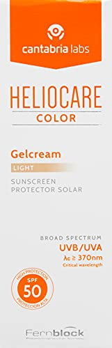 Heliocare Gelcream Colour Light SPF 50 50ml / Sun Cream For Face / Daily UVA UVB Anti-Ageing Sunscreen Protection / Suits All Skin Types / Natura