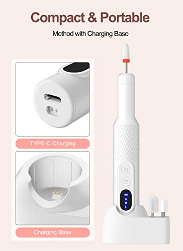 Electric Nail Files, Nail Drill Portable E File Kit with Rechargeable Base, 12 Drill Bits, Adjustable Speed Electric Manicure and Pedicure Set fo