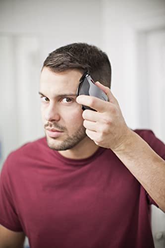 Remington Quick Cut Hair Clippers with 9 Comb Lengths Curved Blade for Rapid Hair Trimming Detailing with Storage Pouch - HC4250, Black/Red