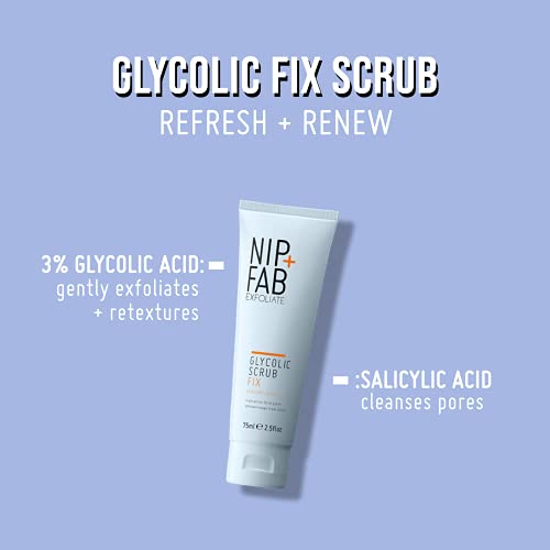 Nip + Fab Glycolic Acid Fix Face Scrub with Salicylic Acid, AHA/BHA Exfoliating Facial Cleanser Polish for Refining Pores Skin Brightening, 75 ml
