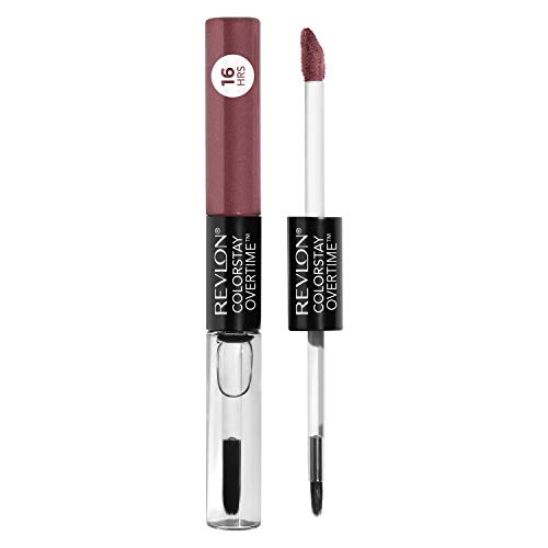 Revlon Colorstay Overtime Lipcolour, Dual Ended Longwearing Liquid Lipstick with Clear Lip Gloss, with Vitamin E in Plum / Berry, Everlasting Rum
