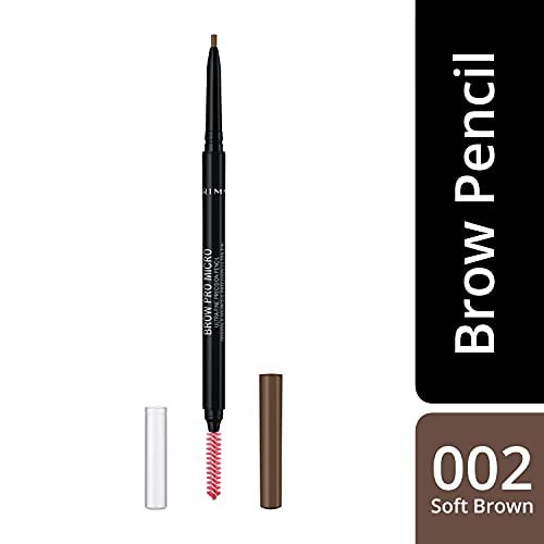 Rimmel London Brow Pro Micro Ultra-Fine Precision Pencil & Brush, Natural-looking Defined Brows, Soft Brown, 0.03 g