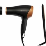 Remington Hair Care Gift Set - Ceramic Hair Straighteners and 2000 W Ionic Hair Dryer with Concentrator D3012GP, Black/Bronze
