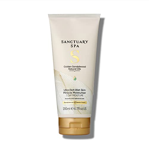 Sanctuary Spa Golden Sandalwood Ultra Rich Wet Skin Moisture Miracle, In-Shower Moisturiser, 7 Day Moisture, Mineral Oil Free, Cruelty Free & Veg