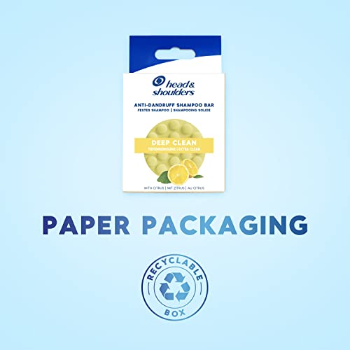 Head and Shoulders Deep Clean Anti-Dandruff Vegan Shampoo Bar with Citrus, Solid Travel Toiletries for All Hair Types & Dry Scalp (70G) Rich Lath