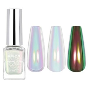 RARJSM Aurora Liquid Powder Chrome Nail Polish Magic Metallic Chameleon Mirror Effect Finish 5ML 0.17FLOZ Chrome Iridescent Mermaid Pearl White G