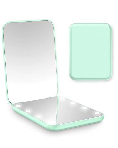 Rantizon Portable Makeup Mirror Dimmable 8 LEDs Lighted Mirror 1X & 2X Magnification Cosmetic Illuminated Handbag Mirror FoldablePocket Mirror Co