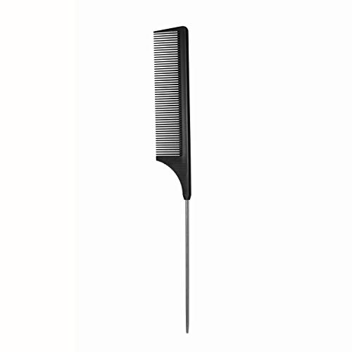 Hair Comb - a Professional Anti-static Carbon Fibre Metal-Pin Tail Comb,Heat Resistant Barber and Salon Rattail Comb with Non-skid Paddle Parting