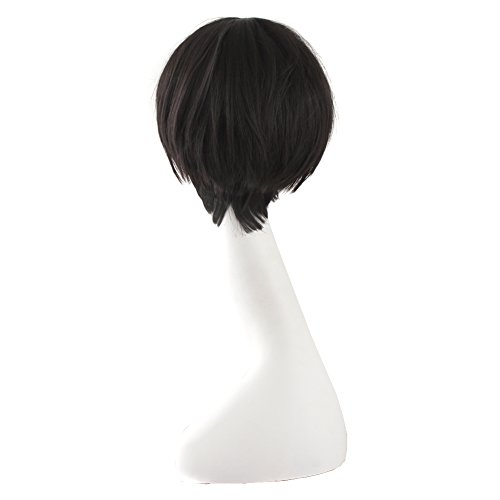 MapofBeauty Fashion Women Men Double Tail Straight Hair Cosplay Braided Wig (Black)