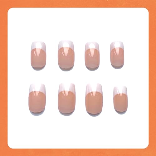 Press on Nails short, 24 Pcs False Nails with Strong Glue, Pretty Milky Fake Nails Short with Nail Glue, Stick on Nails for Women, Eyelish Nails