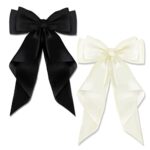 AYNKH 2 PCS Big Bow Hair Clips with Long Silky Satin, Solid Color French Barrette Simple Hair Fastener Accessories for Women Girls