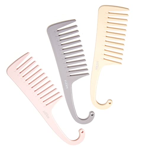 Shower Comb with Hanging - Detangler Wide Tooth Comb - Wide Tooth Hanging Comb Set of 3 - Large Wet Comb with Hook - 3 Colour Antistatic Detangli