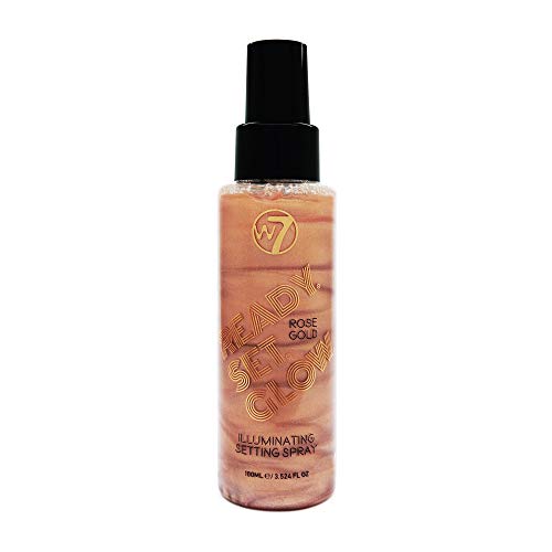 W7 Ready Set Glow Makeup Setting Spray - Shimmer Finish - Long-Lasting, Ultra-Fine Formula (Gold)
