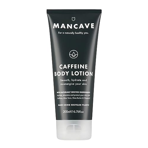 ManCave Caffeine Body Lotion 200ml for Men, Revives Dry and Dull Skin with Caffeine, Shea Butter and Olive Oil, Natural Formulation, Dermatologic