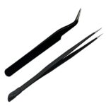 2 PCS Nail Art Tweezers, Straight and Curved Tip Tweezers Rhinestone Stickers Picker Pointed Tweezers for Craft, Makeup Tools - Black