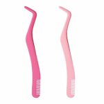 2pcs Lash Tweezers Set, Stainless Steel Upgraded 2 in 1 Lash Extension Tweezers with Comb Eyelash Applicator for Volume Isolation Classic Lashes