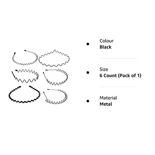 Hair Bands for Men, Headband, 6 PCS Metal Headband Black Hair Hoop Spring Wave Hairband Multi-Style Unisex Flexible Headbands Accessories