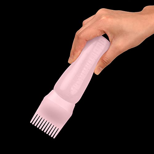 MFUOE Root Comb Applicator Bottle with Scalp Massager Shampoo Brush Hair Coloring Dye and Scalp Treatment Tools(Pink)