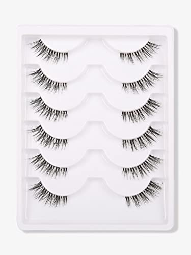 GMAGICTOBO False Eyelashes Short Natural Lashes Wispy Clear Band Half Lashes Pack 3D Faux Mink Cat Eye Lashes Fake Eyelashes 6 Pairs