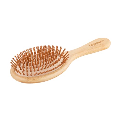 Regrowz Bamboo Paddle Hairbrush with Round Bristles - Detangle Hair & Reduce Hair Breakage - Perfect Hair Care Tool