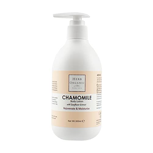 HerbOrganic Chamomile Body Lotion - 300ml - For Acne and Dry Skin - Rejuvenate and Mosturizes Skin - Sunflower Extract - Suitable to Sensitive Sk