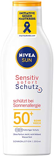 NIVEA SUN Sensitiv instant protection sun lotion in a pack of 1 (1 x 200 ml), sun lotion with SPF 50+ for sensitive skin, waterproof sun protecti