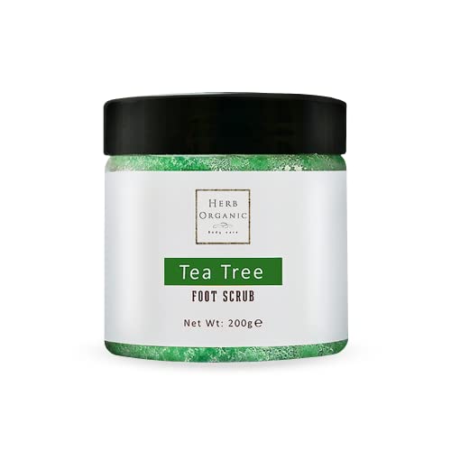 HerbOrganic Antibacterial Tea Tree Foot Scrub – 200 g – Exfoliates, Moisturizes and Cleanses – Helps with Corns, Calluses, Athlete Foot, Jock Itc