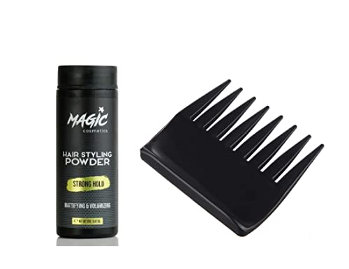 Magic Cosmetics Hair Styling Powder 20gr | Unisex Root Hair Styling Powder | Matt Look | Anti-Gravity Powder Styler & 032 Hair Beard Styling Comb