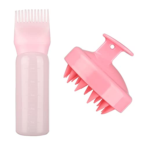 MFUOE Root Comb Applicator Bottle with Scalp Massager Shampoo Brush Hair Coloring Dye and Scalp Treatment Tools(Pink)
