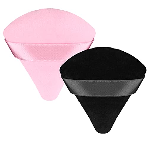 Patelai 2 Pcs Powder Puff Makeup Triangle Soft Sponge Reusable Sponges with Strap for Loose Cosmetic Foundation Wet Dry (Black)