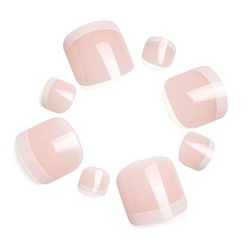 LIARTY 280pcs Artificial Natural French Short False Toe Nails Acrylic Feet Nail Tips Full Cover Fake Toe Nails(12 Different Size)