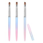 SAVITA 3pcs Nail Art Clean Up Brushes, Nail Painting Brushes with Round, Angled & Flat Head Colorful Glitter Nail Pen Painting Tools for Nail Art