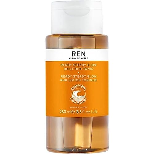 REN Clean Skincare Glow Tonic - Daily Facial Brightening - Exfoliate, Hydrate & Even Skin Tone with Resurfacing AHAs & BHAs - Cruelty Free & Vega