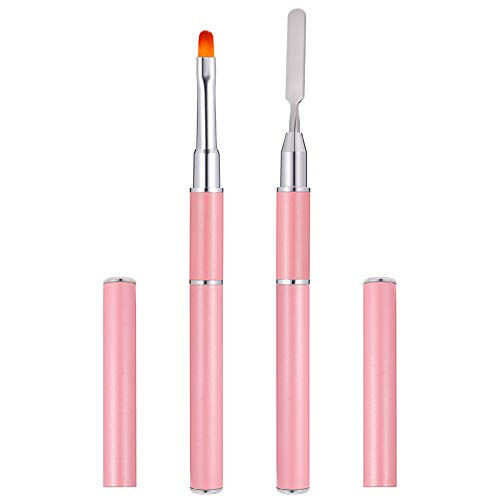 QINREN Dual-ended Polygel Brush & Picker, Stainless Steel 2 In 1 Polygel Nail Brush Gel Manicure Nail Tool for Polyol UV Acrylic Nails Extension